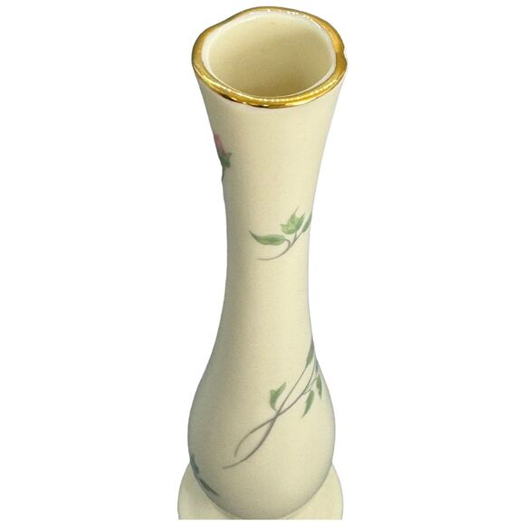 Lenox Bud Vase Rose Manor Pink Ivory 7.5" Gold Trim Rose USA Shabby Chic Flowers - Picture 12 of 16